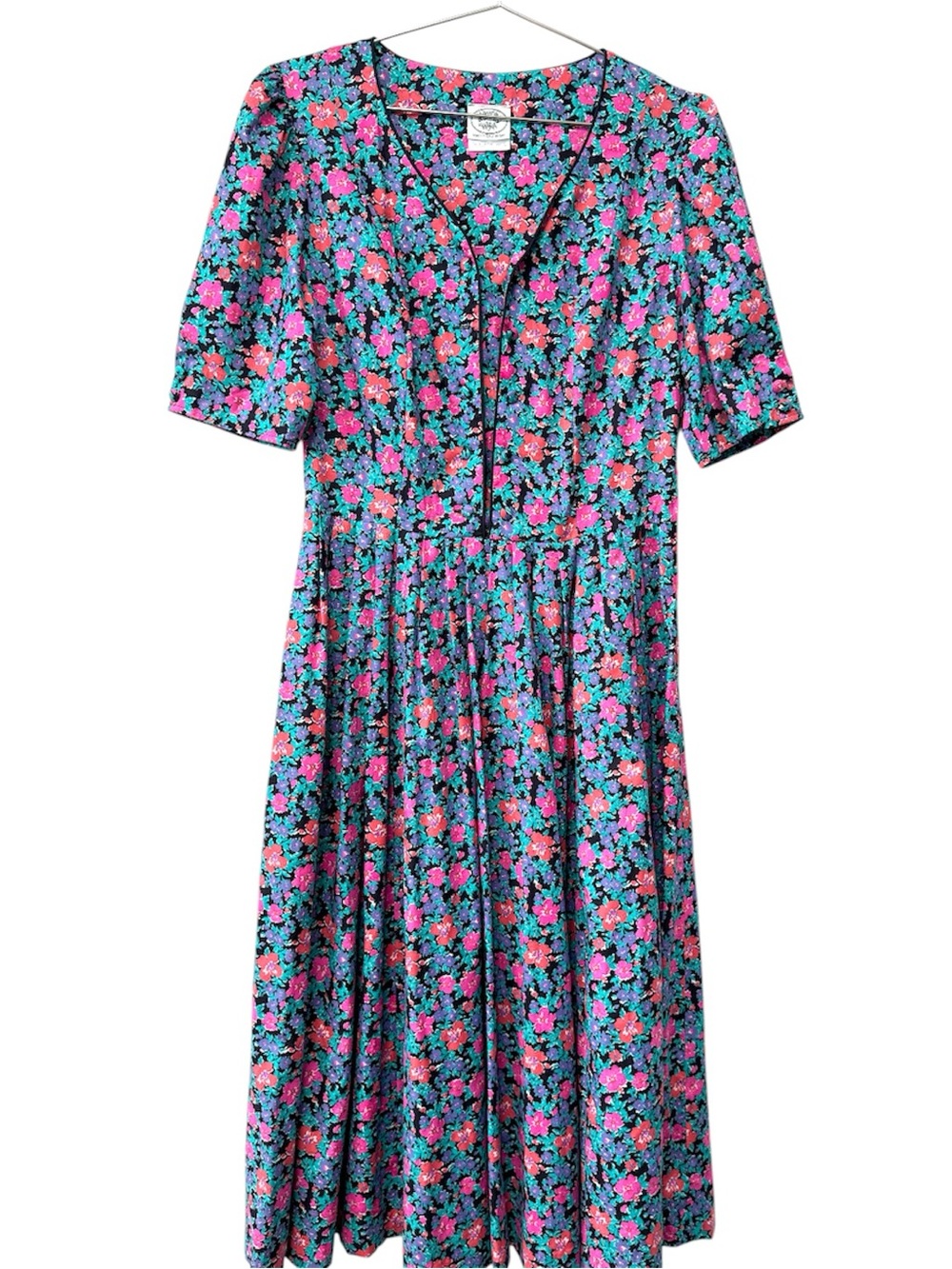 Vintage 1980s Laura Ashley Floral V-Neck Midi Dress